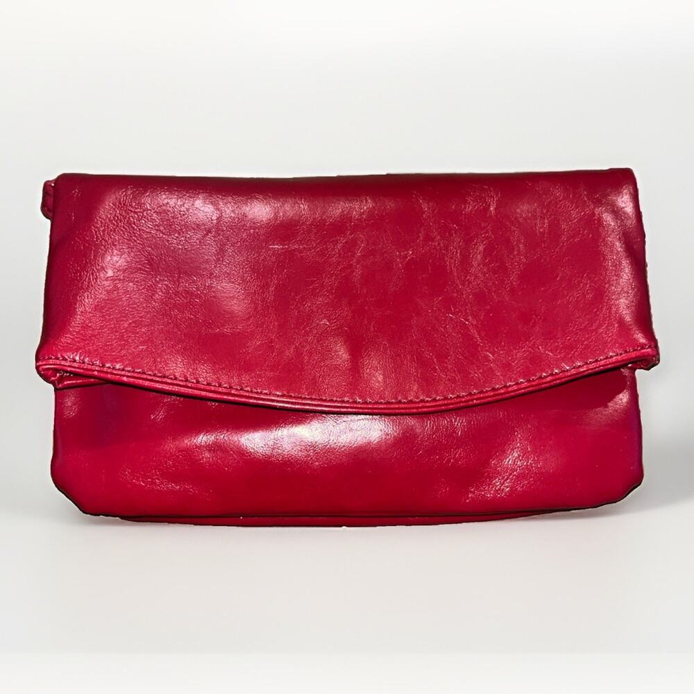 Vintage Y2K Red Faux Leather Fold Over Crossbody Purse Convert to Clutch 5”x 8”
